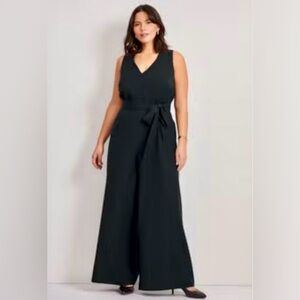 Avenue Black Wide Leg - V-Neck - Ruffled Tie Waist Jumpsuit - Size 24 -Fits 2-3X